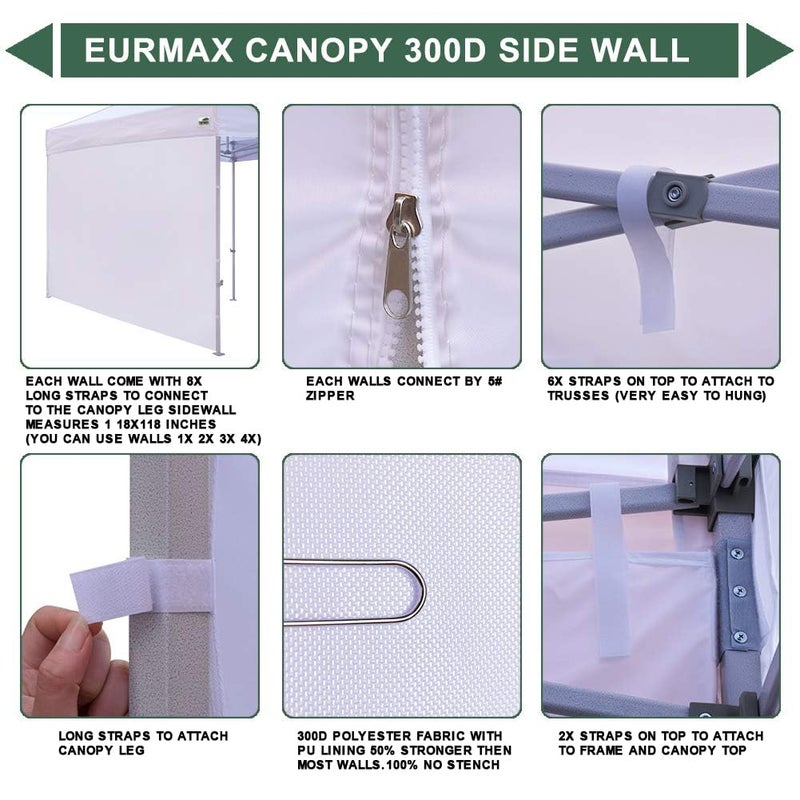 Eurmax USA Instant Canopy SunWall Tent Sidewalls for 10x10 Pop Up Canopy Tent,1 Pack Sidewall Only (White) - Image 5